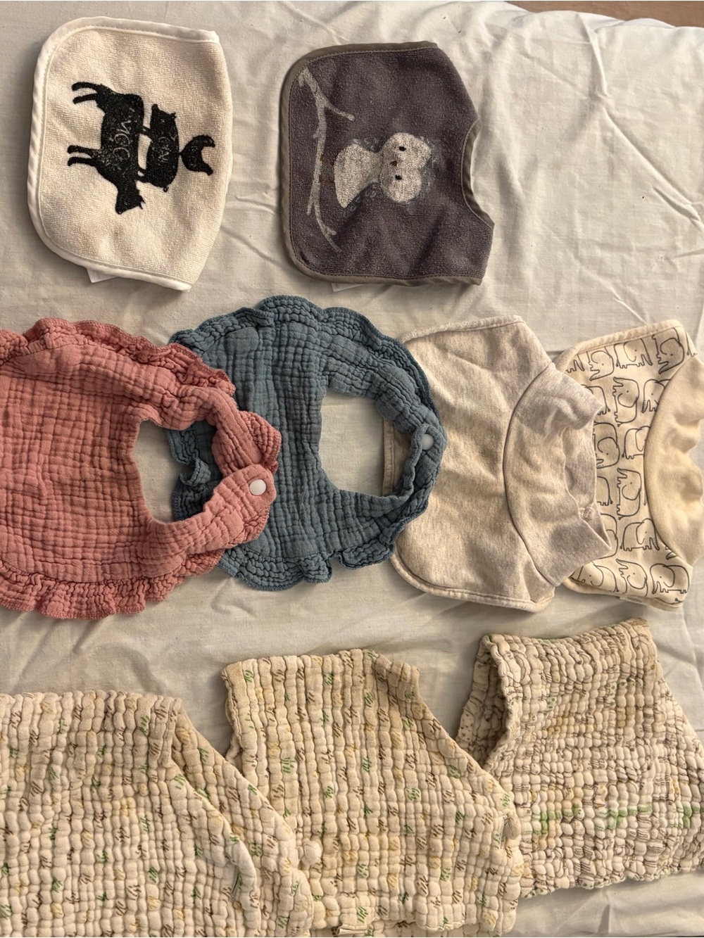 Assorted Kids Cotton Bibs - Blue, Pink, Cream, Gray